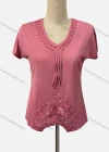 Wholesale Women's Casual V Neck Short Sleeve Beaded Appliques Blouse - Liuhuamall