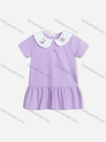 Wholesale Girls Cute Peter Pan Collar Short Sleeve Button Front Ruffle Hem Dress 5552#, LIUHUA CLOTHING WHOLESALE