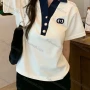 Wholesale Women's Casual Contrast Collared Button Front Short Sleeve Top 8103# preview