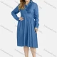 Wholesale Women's Plus Size Button Pleated Casual Knee Length Denim Dress Medium Blue Clothing Wholesale Market Liuhua