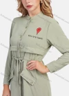 Wholesale Women's Casual Graphic A-Line Button Down Stand Collar Long Sleeve Short Shirt Dress With Belt - Liuhuamall