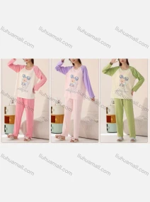 Wholesale Women's Comfy Cartoon Letter Print Crew Neck Raglan Sleeve Lounge Pajamas 2 Piece Set 2026-8#, LIUHUA CLOTHING WHOLESALE
