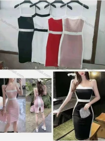 Wholesale Women's Sexy Square Neck Colorblock Split Back Cami Dress, LIUHUA CLOTHING WHOLESALE