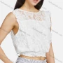 Wholesale Women's Bateau Neck Sleeveless Guipure Lace Slim Waist Plain Blouse preview