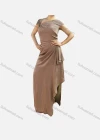 Wholesale Women's Elegant Plain Asymmetrical Neck Ruched High Low Hem Dress - Liuhuamall
