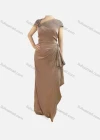 Wholesale Women's Elegant Plain Asymmetrical Neck Ruched High Low Hem Dress - Liuhuamall