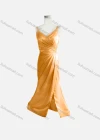 Wholesale Women's Elegant Plain Spaghetti Strap Ruched Wrap Hem Floor Length Evening Dress - Liuhuamall