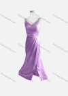 Wholesale Women's Elegant Plain Spaghetti Strap Ruched Wrap Hem Floor Length Evening Dress - Liuhuamall