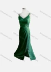 Wholesale Women's Elegant Plain Spaghetti Strap Ruched Wrap Hem Floor Length Evening Dress - Liuhuamall