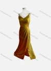 Wholesale Women's Elegant Plain Spaghetti Strap Ruched Wrap Hem Floor Length Evening Dress - Liuhuamall