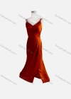 Wholesale Women's Elegant Plain Spaghetti Strap Ruched Wrap Hem Floor Length Evening Dress - Liuhuamall