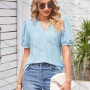 Wholesale Women's Casual Plain Notched Neck Short Sleeve Blouse 8152# preview