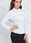 Wholesale Women's Business Plain Collared Long Sleeve Button Down Lace Trim Shirt - Liuhuamall