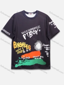 Wholesale Men's Casual Letter Ink Splash Round Neck Short Sleeve T-Shirt, LIUHUA CLOTHING WHOLESALE