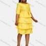 Wholesale Women's Crew Neck Half Sleeve Polka Dots Print Lace Up Tiered Dress 2859# preview