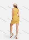 Wholesale Women's Casual Crew Neck Sleeveless Ribbed Side Drawstring Slim Knit Mini Dress 2123# - Liuhuamall
