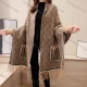 Wholesale Women's Casual Geometric Weave Print Scarf Hem Pocket Cover Up Cardigan Brown Clothing Wholesale Market Liuhua