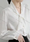 Wholesale Women's Elegant Tie Neck Long Sleeve Button Down Plain Ruched Shirts 678379# - Liuhuamall