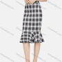 Wholesale Women's Casual Gingham Print Ruffle Hem High Waist Knee Length Bodycon Skirt preview