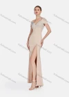 Wholesale Women's Sexy Split Thigh Lace Sleeve Rhinestone Zip Back Evening Dress - Liuhuamall
