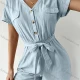 Wholesale Women's V Neck Short Sleeve Botton Down Plain Romper With Belt LQ3343L# 5# Clothing Wholesale Market Liuhua