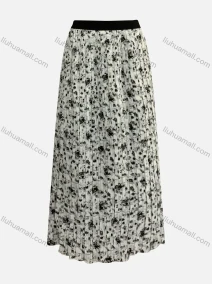 Wholesale Women's Casual Pleated Floral Print Contrast Elastic Waist Ruffle Hem Maxi Skirt, LIUHUA CLOTHING WHOLESALE
