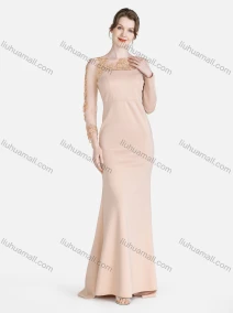 Wholesale Women's Elegant Plain Round Neck Splicing Sheer Lace See Through Rhinestone Embroidered Mermaid Evening Dress, LIUHUA CLOTHING WHOLESALE