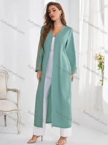Wholesale Women's Vintage Long Sleeve Open Front Embroidery Trim Maxi Cardigans, LIUHUA CLOTHING WHOLESALE