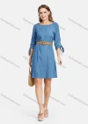 Wholesale Women's Casual Round Neck Cold Shoulder Denim Short Dress With Belt - Liuhuamall