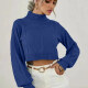 Women's Plain Stand Collar Bishop Sleeve Cable Knit Crop Sweater A720 Clothing Wholesale Market -LIUHUA