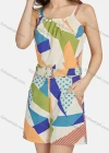 Wholesale Women's Casual Sleeveless Button Decor Allover Print Belted Romper 28018# - Liuhuamall