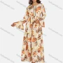 Wholesale Women's Casual Crew Neck Bell Sleeve Lace Up Floral Print Oversized Maxi Dress preview