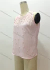 Wholesale Women's Casual Plain Round Neck Pearl Decor Keyhole Ruched Tank Top - Liuhuamall