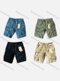Wholesale Men's Casual Plain Multiple Pockets Button Closure Cargo Shorts 1877#, LIUHUA CLOTHING WHOLESALE