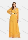 Wholesale Women's Casual V Neck Chiffon Leather Belt Embroidered Plain Wrap Maxi Dress - Liuhuamall