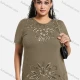 Wholesale Women's Elegant Round Neck Floral Sequin Embroidery Short Sleeve T-Shirt Khaki Clothing Wholesale Market Liuhua