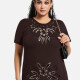 Women's Elegant Round Neck Floral Sequin Embroidery Short Sleeve T-Shirt Coffee Clothing Wholesale Market -LIUHUA