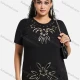 Wholesale Women's Elegant Round Neck Floral Sequin Embroidery Short Sleeve T-Shirt Black Clothing Wholesale Market Liuhua