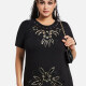 Women's Elegant Round Neck Floral Sequin Embroidery Short Sleeve T-Shirt Black Clothing Wholesale Market -LIUHUA