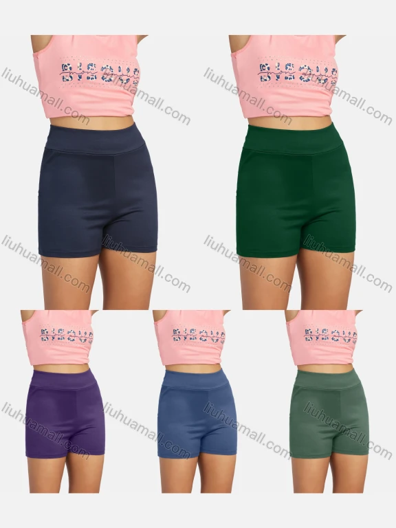 Wholesale Women's Casual Plain High Waist Stretch Biker Shorts 2180-1#