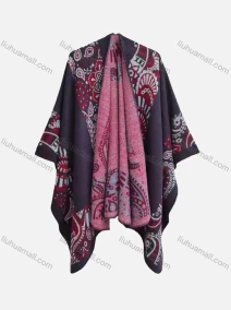 Wholesale Women's Vintage Bat Sleeve Folkloric Print Cardigan Cape, LIUHUA CLOTHING WHOLESALE