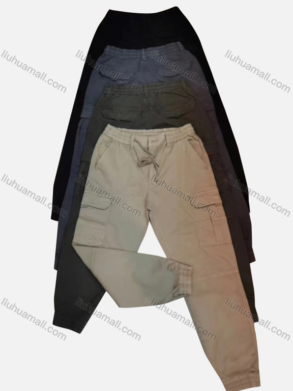 Wholesale Men's Casual Plain Flap Pockets Drawstring Cargo Pant 2210#