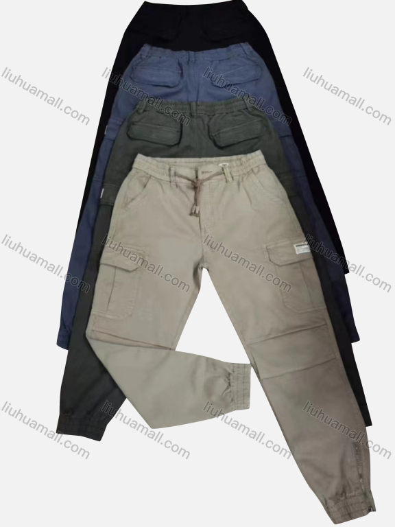 Wholesale Men's Casual Plain Flap Pockets Pleated Drawstring Cargo Pant 2211#