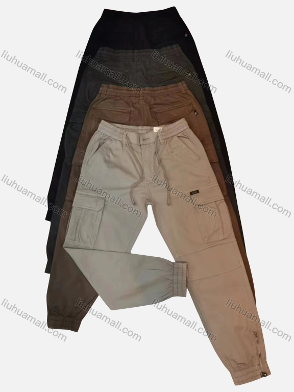 Wholesale Men's Casual Plain Flap Pockets Drawstring Cargo Pant 2215#