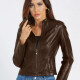 Women's Fashion Stand Collar Buckle Multiple Zip Pockets Crop Leather Jacket 11# Clothing Wholesale Market -LIUHUA