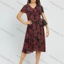 Wholesale Women's Elegant V Neck Allover Print Belted Knee Length Dress preview