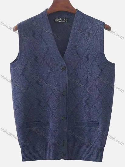 Wholesale Men's Casual Sleeveless Argyle Texture Button Down Knit Sweater Vests