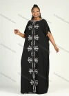 Wholesale Women's African Plus Size Vintage Round Neck Robe Batwing Sleeve Floral Embroidery Plain Kaftan Dress - Liuhuamall