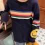 Wholesale Women's Casual Crew Neck Rainbow Print Knit Sweater 8132# preview