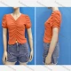 Wholesale Women's Casual V Neck Puff Sleeve Drawstring Ruched Button Front Plain Tops 2# Clothing Wholesale Market Liuhua